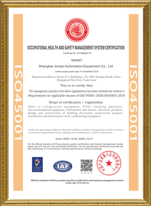 ISO45001 English Security System Certificate