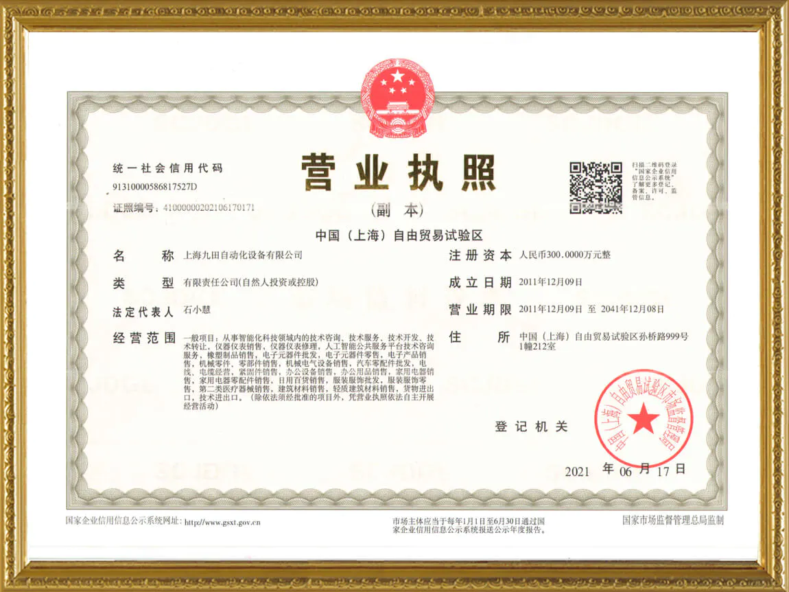 A copy of the business license